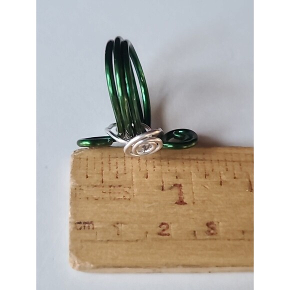 Vintage Green And Silver Tone Metal Wire Wrap Statement Ring, SIZE US 8 - Picture 10 of 10